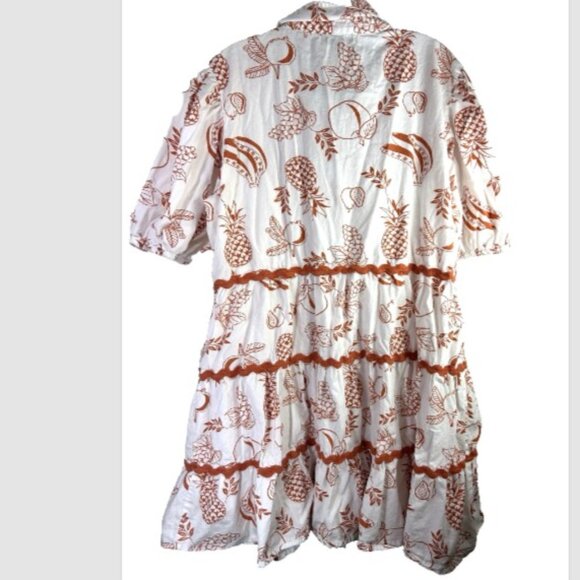 Meadow Rhodes Maxi Dress white XL red Hawaiian Tropical pineapple burnt orange - Picture 7 of 14